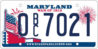 MD license plate 0BC7021