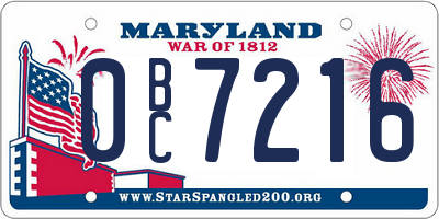 MD license plate 0BC7216