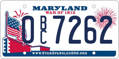 MD license plate 0BC7262