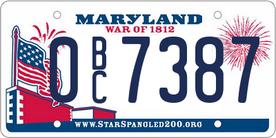 MD license plate 0BC7387