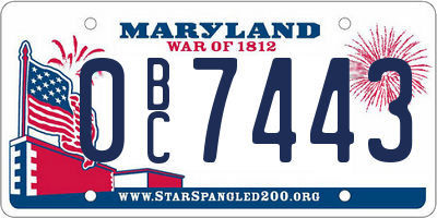 MD license plate 0BC7443