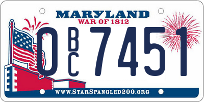 MD license plate 0BC7451