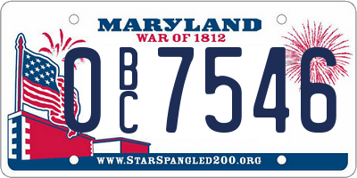 MD license plate 0BC7546