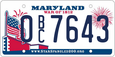 MD license plate 0BC7643
