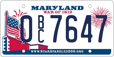 MD license plate 0BC7647