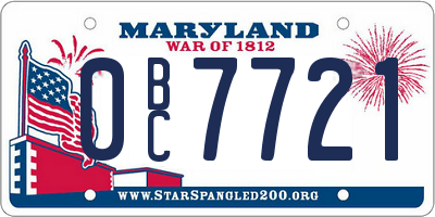 MD license plate 0BC7721