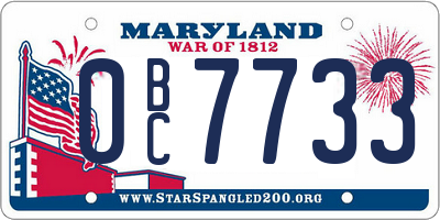MD license plate 0BC7733
