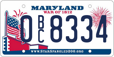 MD license plate 0BC8334