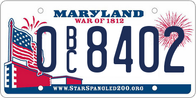 MD license plate 0BC8402