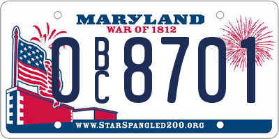 MD license plate 0BC8701