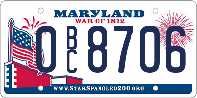 MD license plate 0BC8706