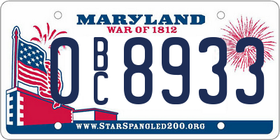 MD license plate 0BC8933