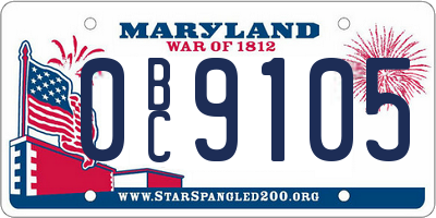 MD license plate 0BC9105