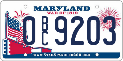 MD license plate 0BC9203