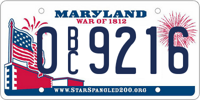 MD license plate 0BC9216