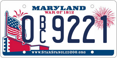 MD license plate 0BC9221