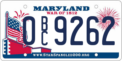 MD license plate 0BC9262