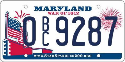 MD license plate 0BC9287