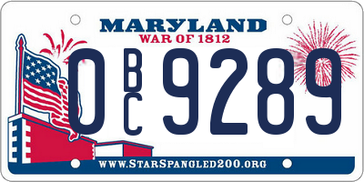MD license plate 0BC9289