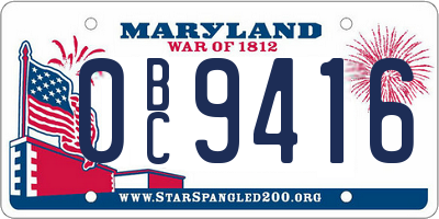 MD license plate 0BC9416