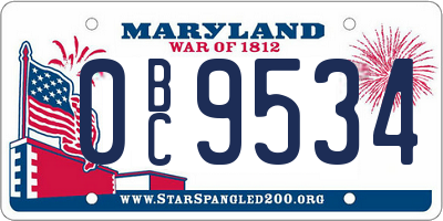 MD license plate 0BC9534