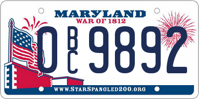 MD license plate 0BC9892