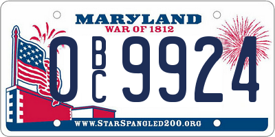 MD license plate 0BC9924