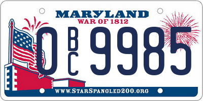MD license plate 0BC9985