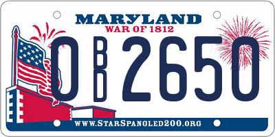 MD license plate 0BD2650