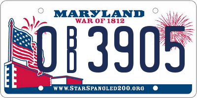 MD license plate 0BD3905