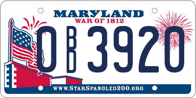 MD license plate 0BD3920