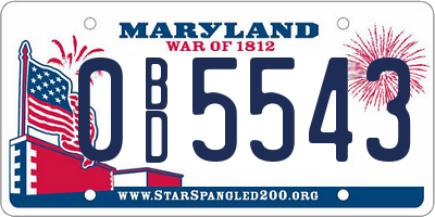 MD license plate 0BD5543