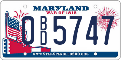 MD license plate 0BD5747