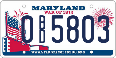 MD license plate 0BD5803