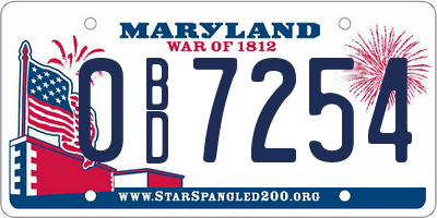 MD license plate 0BD7254