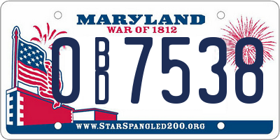 MD license plate 0BD7538