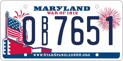 MD license plate 0BD7651