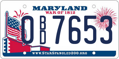 MD license plate 0BD7653
