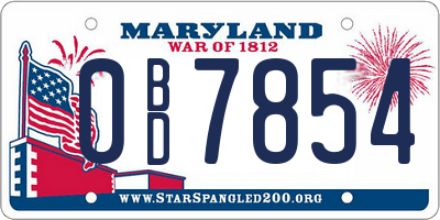 MD license plate 0BD7854