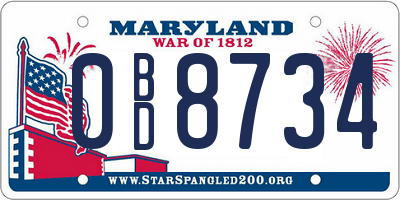 MD license plate 0BD8734