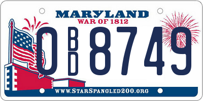 MD license plate 0BD8749