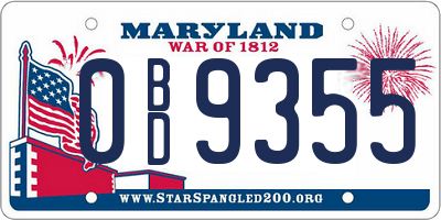 MD license plate 0BD9355