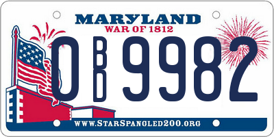 MD license plate 0BD9982