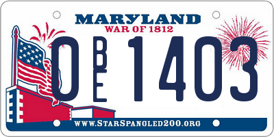 MD license plate 0BE1403