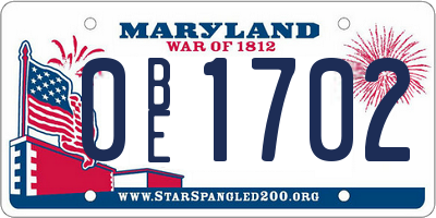 MD license plate 0BE1702