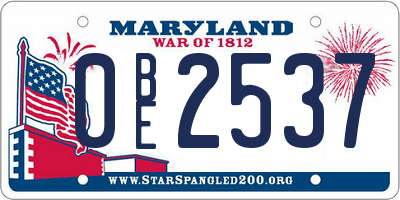 MD license plate 0BE2537