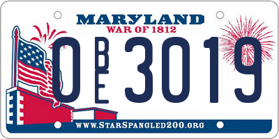 MD license plate 0BE3019