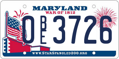 MD license plate 0BE3726