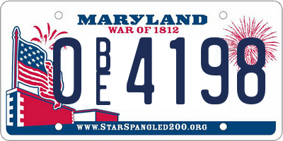 MD license plate 0BE4198