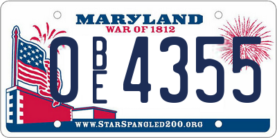 MD license plate 0BE4355